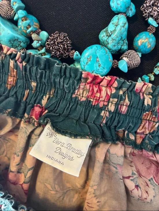 Vera Bradley Vintage (Size S/M/L) Teal Maxi Skirt with Pink Rose Print - Picture 2 of 9